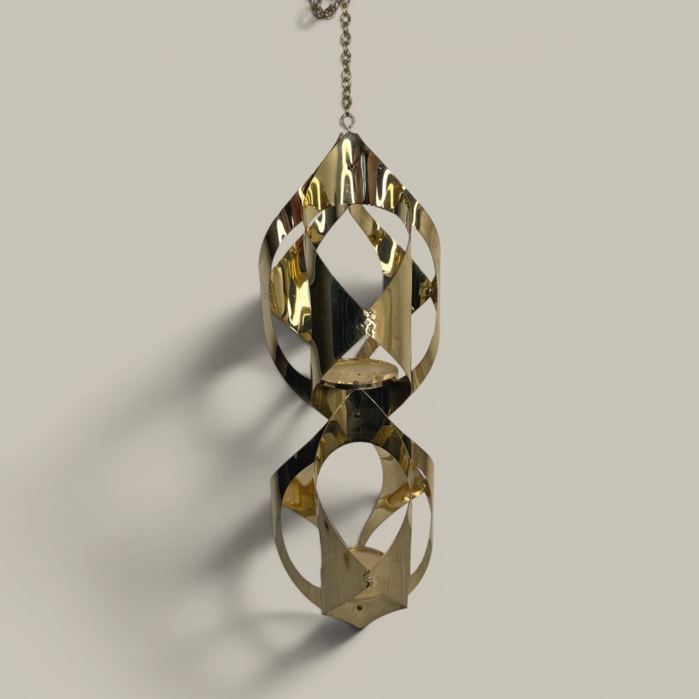 Mascot Brass Metal Hanging Candle Holder Mid Century Modern Geometric Vintage